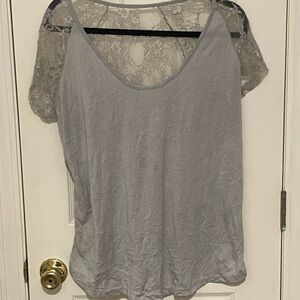 Boutique Gray Lace Accent Women's Top